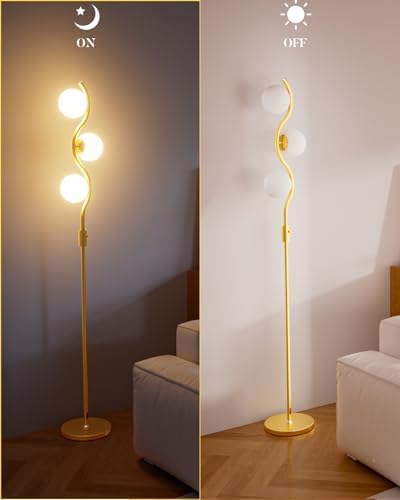 Lightdot 60IN Gold Floor Lamp Stepless Dimmable Globe Floor Lamps with 3Pcs 3000K Bulbs Included Eye-Friendly Mid Century Standing Lamps with 5Lbs Heavy Base for Living Room/Bedroom/Sofa Beside
