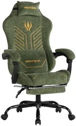 Gaming Chair Fabric with Footrest for Office and Home 300 LBS Green