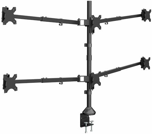 VIVO Premium Hex Ultra Wide LCD LED 27 to 38 inch Monitor Desk Mount, Heavy Duty C-clamp, Extra Tall Pole, Adjustable Telescoping Arms, Flush Wall Setup, Fits 6 Screens, Black, STAND-TS06C
