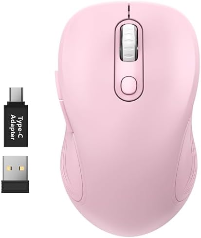 WisFox 2.4GHz Wireless Mouse for Laptop, Ergonomic 6-Button, Blush Pink