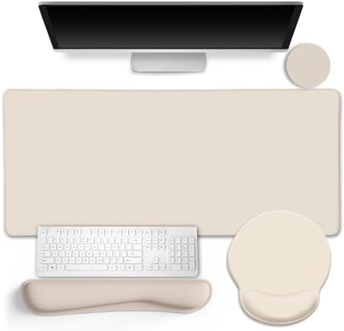 LIMKRIAN Oatmeal Beige Desk Mat Set, Large Mouse Pad & Keyboard Wrist Rest