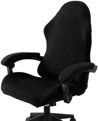 PATIKIL 1 Set Office Chair Cover, Desk Chair Cover Stretchable Universal Computer Seat Slipcover Large with Armrest Covers Zipper for Rolling Office Chairs Home Desk Seat, Black