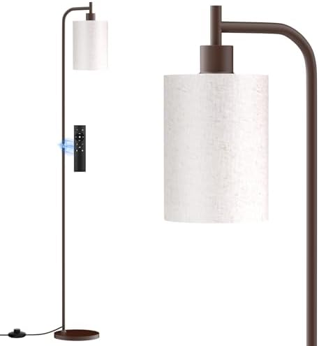 SIBRILLE Floor Lamp with Linen Shade, Dimmable Tall Standing Lamp with Remote Control & 3 Color Temperatures, Modern Floor Lamps for Living Room Bedroom Office Corner, 9W LED Bulb Included