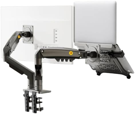 NB ERGONOMIC Laptop Mount with Adjustable Tray for 10-17”Notebook, Full Motion Arm with VESA Plate for 17-30”Monitor,Clamp-on Grommet Mounting F160-FP