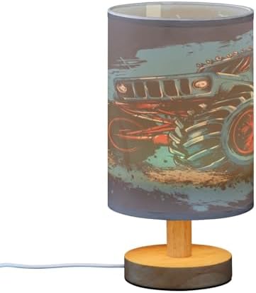 Bedside Lamp Truck Table Lamp for Bedroom LED Nightstand Lamp Shade USB Ports Wood Base for Living Room Dorm Office