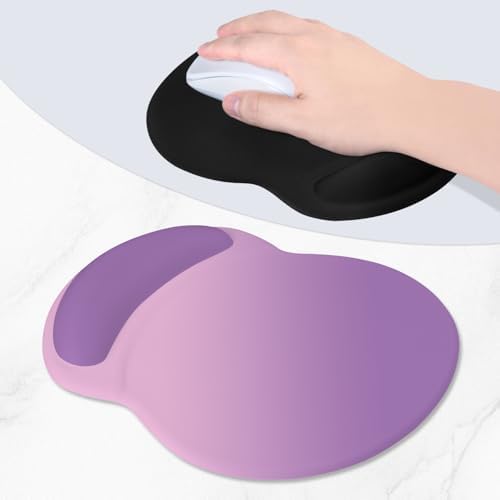 ITNRSIIET Ergonomic Mouse Pad with Comfort Gel Wrist Rest, Non-Slip PU Base, Smooth Textured Surface, Reduces Hand Fatigue & Wrist Pain, 8.7 x 7.2 Inch for Office Gaming Home, Purple Pink
