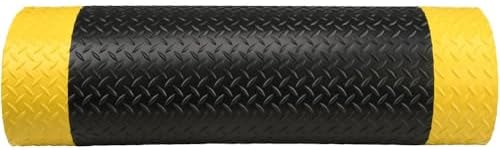 Anti-Fatigue Mat: 8' Long, 3' Wide, 1 Thick, Vinyl, Beveled Edges, Heavy-Duty - Diamond Plate Surface, Black & Yellow, for Dry Areas