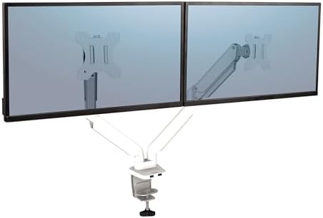 Fellowes Platinum Series Dual Monitor Arm for 40-Inch Monitors, Full Motion, 360° Rotation, VESA Mount with Grommet or Clamp, USB Ports, Ergonomic, White, 8056301
