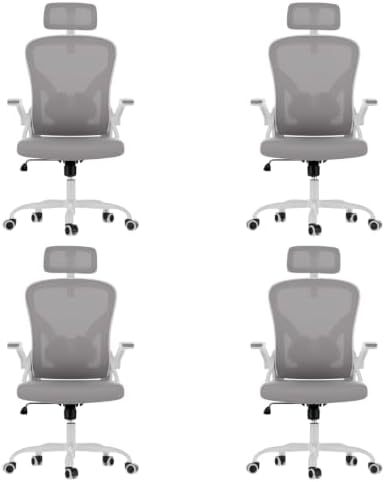 Farini Ergonomic Office Chairs with Headrest, Set of 4, White & Grey