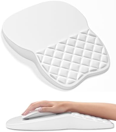 Auhoahsil Ergonomic Mouse Pad with Wrist Rest, Comfortable Slope Computer Mouse Mat with Wrist Support, Memory Foam Filling, Non-Slip Silicone Base, Pain Relief, for Gaming & Work, 8 x 12 in, White