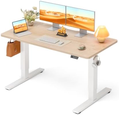 CubiCubi Electric Height Adjustable Standing Desk 55x24 Inch, Natural Oak