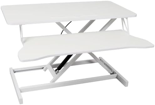 Height Adjustable Standing Desk Converter, White, MDF Steel Frame, 31.5x17 Inch Desktop, Gas Spring Lift System, Keyboard Tray, Sit Stand Workstation, 44 lb Capacity (White)