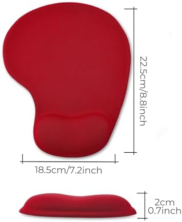 Mouse Pad with Wrist Support, 2-Pack Ergonomic Mousepad with Wrist Rest, Gaming Mouse Pad with Non-Slip PU Base, Relieve Pain Relief, for Home Office Computer Laptop, Red