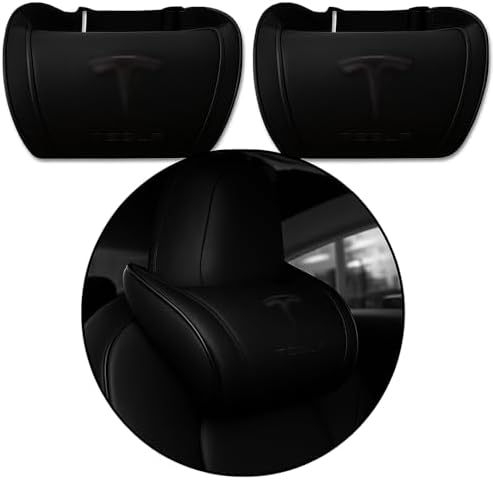 Car Headrest Neck Pillow Support Ergonomic, with Valve Stem Covers Accessory for Driving Seat Fatigue Relief Compatible with Model S X 3 Y & Cybertruck - 2 Pieces
