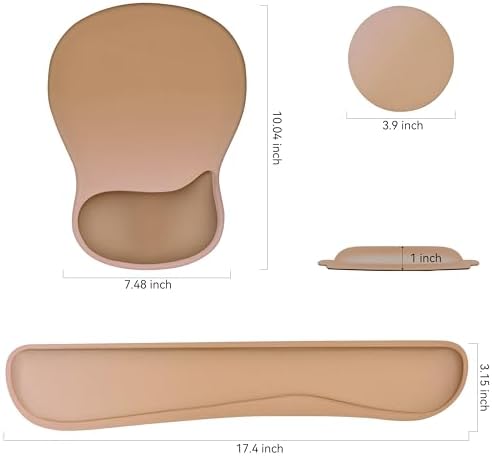 Wrist Rest Support for Mouse Pad Keyboard Set Circle Coaster Gaming Mouse Pad Ergonomic Gel Memory Foam Set for Computer, Laptop, Office, Pain Relief, Comfortably Typing Brown KM-32
