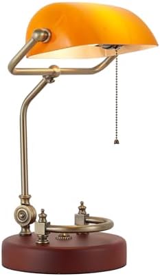 Bankers Lamp Traditional Orange Desk Lamp Solid Wood Pull Chain Switch