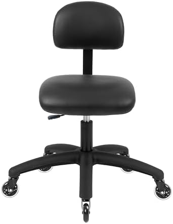 FSS Series Square seat Low (18"-23") seat Height Chair. Vinyl-for Office, Garage, Desk, Shop, Computer, Doctor, Medical, Easy to Clean! NO Footring (Black, Low, Rubber Roller Casters)