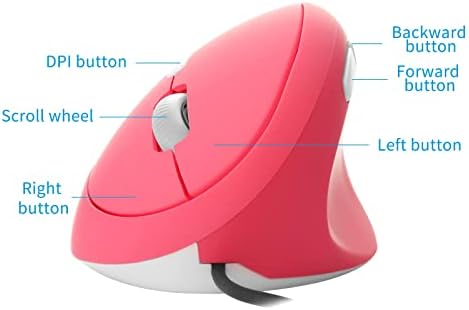 Sokelinn-six Wired Vertical Mouse,Right Hand Ergonomic Gaming Mouse 800 1200 1600 DPI Adjustable USB Optical Wrist Healthy Mice Mause for Laptop PC Computer (Pink)