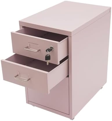 CNCEST 2-Drawer Vertical Metal File Cabinet Pink Lockable Rolling Casters