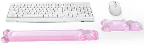 Gel Keyboard and Mouse Wrist Rest Set – Clear Wrist Rest for Computer Keyboard 60%/68%/75%, Comfort & Support for Typing and Gaming(Cute Pink Bear)