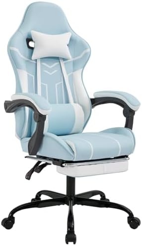 Blue Ergonomic Gaming Chair for Adults with Footrest and Massage