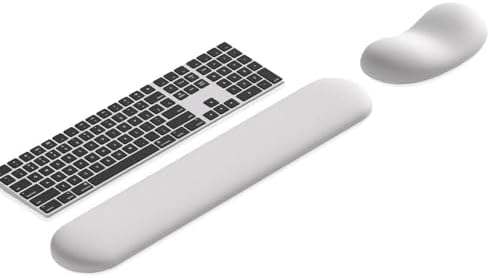 Ergonomic Wrist Rest Set for Keyboard and Mouse | Cooling Gel & Slow-Rebound Memory Foam Palm Support Pad | Luxe Leather, Minimalist, Non-Slip PU Base for Office, Laptop & Gaming (03White)
