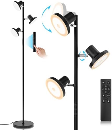 SIBRILLE 36W LED Tree Floor Lamp, Modern Dimmable Standing Lamp with Remote & Touch Control, 4 Color Temperatures, 3 Rotatable LED Light Floor Lamps for Living Room, Bedroom, Office