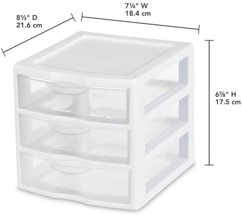 Sterilite Clearview Plastic Multipurpose Small 3 Drawer Desktop Storage Organization Unit for Home, Classrooms, or Office Spaces, White, (Pack of 6)