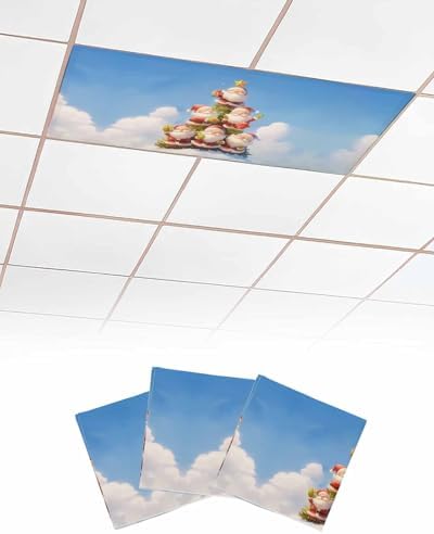 Santa Claus Magnetic Fluorescent Light Covers for Ceiling Lights 2 x 4 Feet,Christmas Tree Golden Star Blue White Office Classroom Kitchen Drop Ceiling Light Covers Filters Shade Panel 3 Packs
