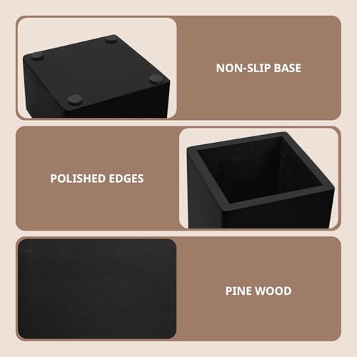Black Desk Organizer Set of 3 - Wood Office Desk Accessories - Desk Organizers and Accessories for Women Men - Set incl. Pencil Pen Holder, Paperclip Storage and Sticky Note Holder