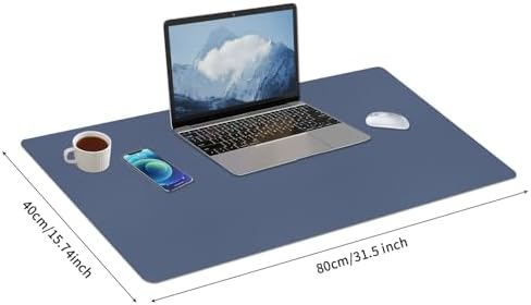 Bloss Grey Blue Desk Mat, Leather Desk Matt for Desktop, Waterproof Large Keyboard Mat, Computer Mat for Office/Home/Decor(31.5 x 15.7 Inches)