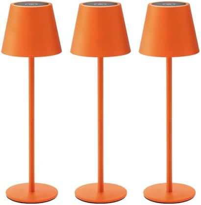 3 Pack Cordless Table Lamp, Portable Battery Operated Lamp with 3 Color Temps and Stepless Dimming, Rechargeable Table Lamp for Dinner, Desk, Cafe, Outdoor (Orange)