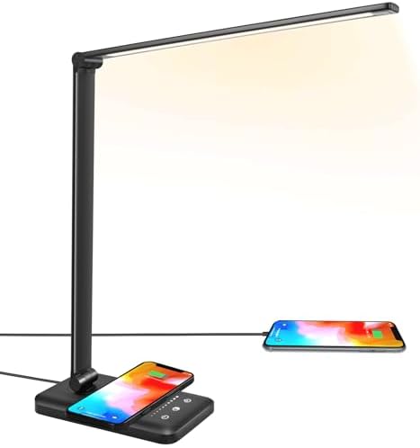 LED Desk Lamp with Wireless Charger, USB Charging Port, Eye Care