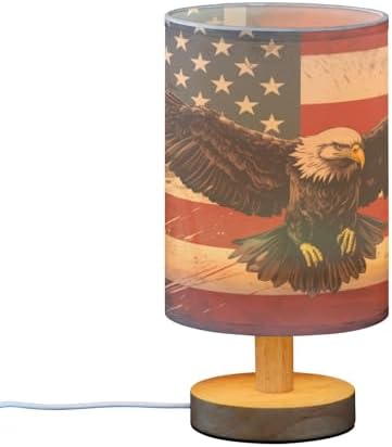 Bedside Lamp American Flag Eagle Table Lamp for Bedroom LED Nightstand Lamp Shade USB Ports Wood Base for Living Room Dorm Office