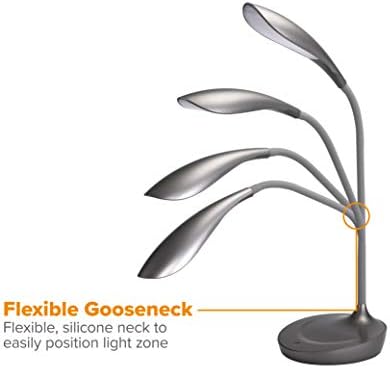 Bostitch Office KT-VLED1502-GRAY Gooseneck LED Desk Lamp with USB Charging Port, Dimmable, Gray
