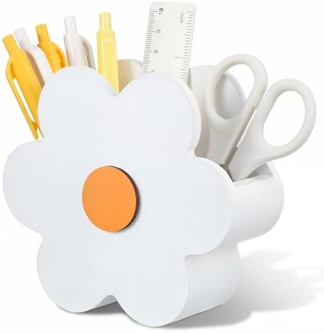 Tenceur Daisy Flower Pen Holder Cute Daisy Large Capacity Pencil Holder White Office Decor Pencil Cup Pot Desk Organizer for Office Makeup Brush Holders Back to School Funny Gift for Coworkers Women
