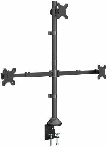 VIVO Premium Triple Ultra Wide LCD LED 27 to 38 inch Monitor Desk Mount, Heavy Duty C-clamp, Extra Tall Pole, Adjustable Telescoping Arms, Flush Wall Setup, Fits 3 Screens, Black, STAND-TS3CT