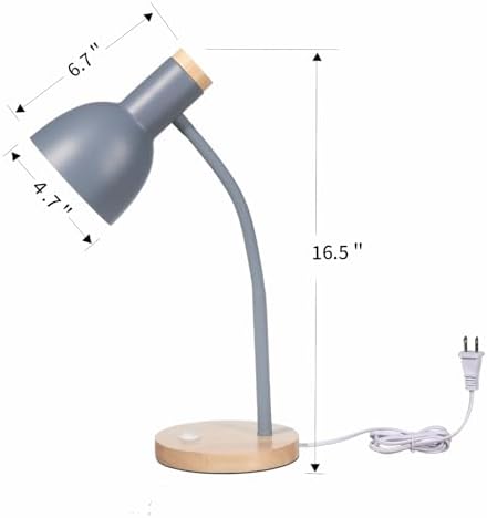 Adjustable Wooden Desk Lamp,Metal Shade Flexible Neck Table Lamp