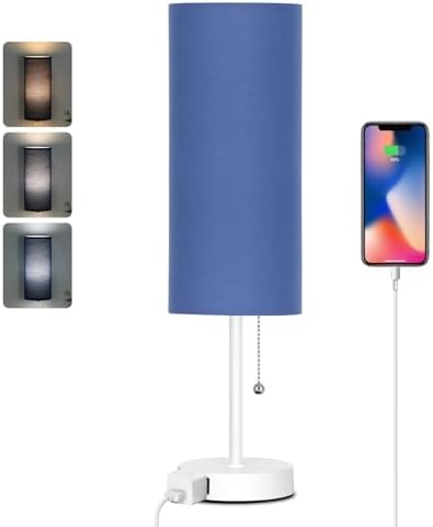 Dott Arts 18" Table Lamp for Bedroom, 3-Color Bedside Lamps with Pull Chain