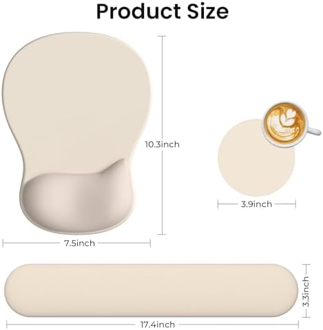 AKIT Ergonomic Mouse Pad and Keyboard Wrist Rest Set,Memory Foam,Apricot