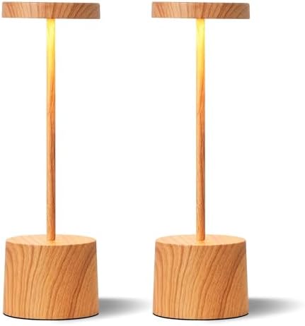Kakanuo Wooden Rechargeable Cordless Lamp - Touch Control, 3 Color Temperature, LED Outdoor Wireless Lamp, Battery Operated Lamps, Stepless Dimmable, Set of 2