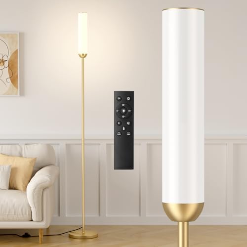 Ambimall LED Floor Lamp with Remote Control, Foot Switch, Gold