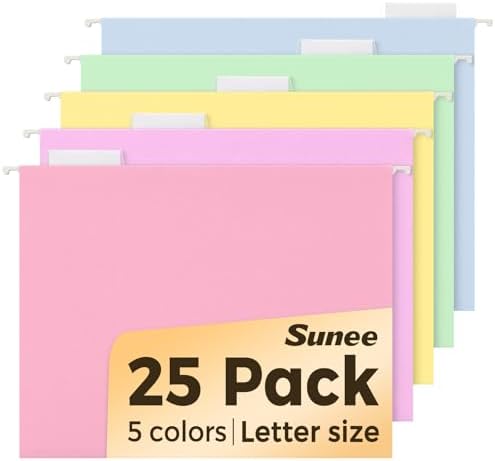SUNEE 25 Pack Hanging File Folders, Bright Folders, Hanging File Folders Letter Size with 1/5-cut Tabs, Stay Organized for Your Home and Office Bulk File and Documents
