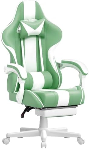 Ferghana Gaming Chairs, Ergonomic Racing Style PC Game Computer Chair with Headrest Lumbar Support Adjustable Recliner PU Leather Video Computer Chair(Light Green)