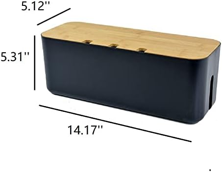 Cable Management Box with Bamboo Lid, Large Power Strip Organizer, Black