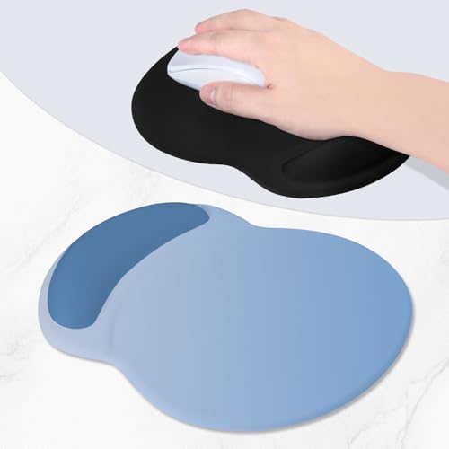 ITNRSIIET Ergonomic Mouse Pad with Comfort Gel Wrist Rest, Non-Slip PU Base, Smooth Textured Surface, Reduces Hand Fatigue & Wrist Pain, 8.7 x 7.2 Inch for Office Gaming Home, Blue