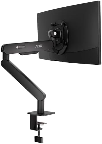 AOC AM400PLUS Premium Aluminum Single Monitor Arm, Mechanical Spring, 17–34 Inch, 4.4–19.8 lbs, VESA 75x75/100x100, C-Clamp, Quick Install Desk Mount with Cable Management (Gray)