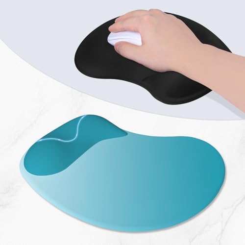 ITNRSIIET Ergonomic Mouse Pad, Cushioned Gel Wrist Rest, Non-Slip Base, Smooth Surface, Compatible with All Mice for Office & Gaming, Desk Accessory, 9.5 x 8.2 inch, Blue