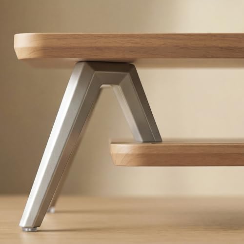 Fenge Dual Monitor Stand Riser, Wooden Desk Shelf with 2-Tier Storage