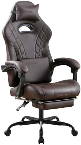Gaming Chair with Footrest and Massage Lumbar Support, Ergonomic Computer Gamer Chair, Office Video Game Chairs with Adjustable Height and Backrest (Coffee)